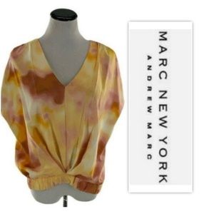 Andrew Marc New York Orange Tie Dye Pleated Elastic Waist Top
